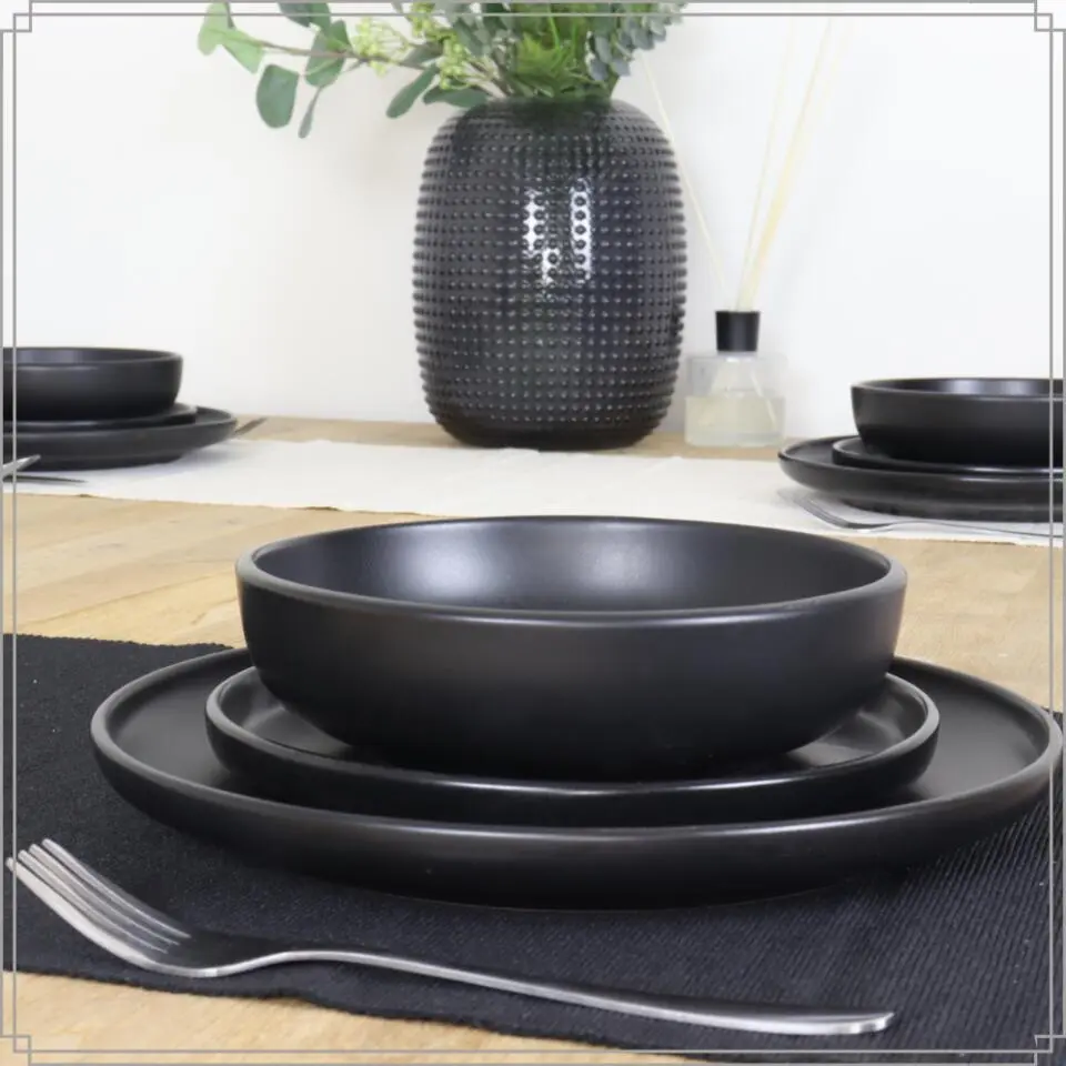 OTIX Diner Bordenset 6 Persoons Zwart 27cm Keramiek WILLOW