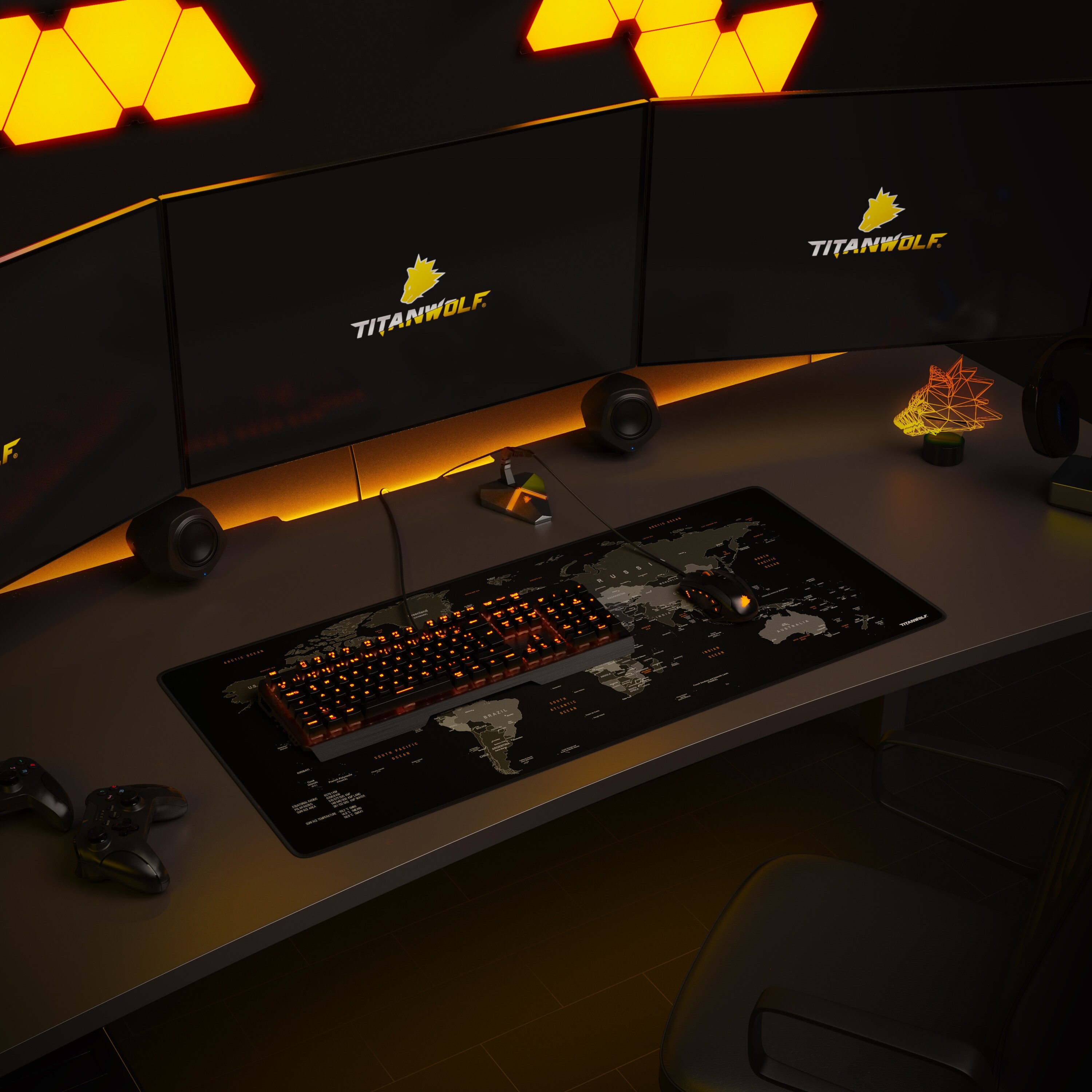 Titanwolf Gaming Mauspad XXL, glattes Stoffgewebe, Speed Mousepad 900 x 400mm große Fläche, Weltkarte Global