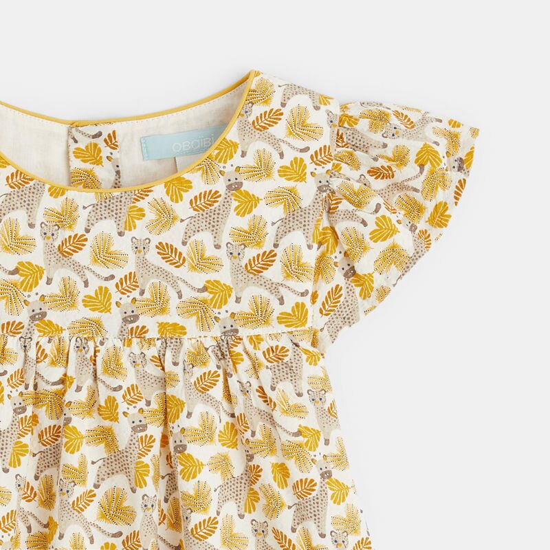 Robe style pointelle animaux ocre bébé fille Blanc