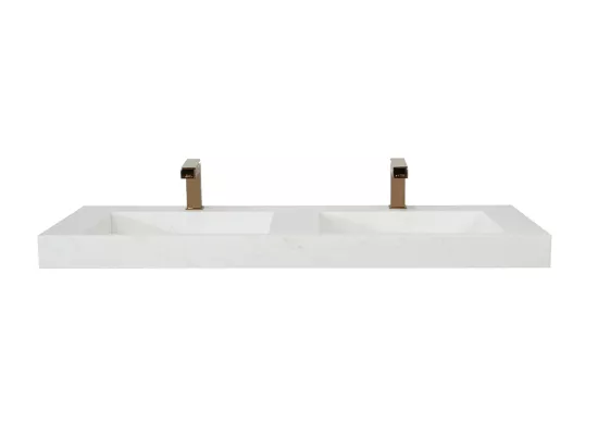 Double vasque suspendue en solid surface effet marbre blanc - KODIAK - L120.2 x l45.2 x H8 cm