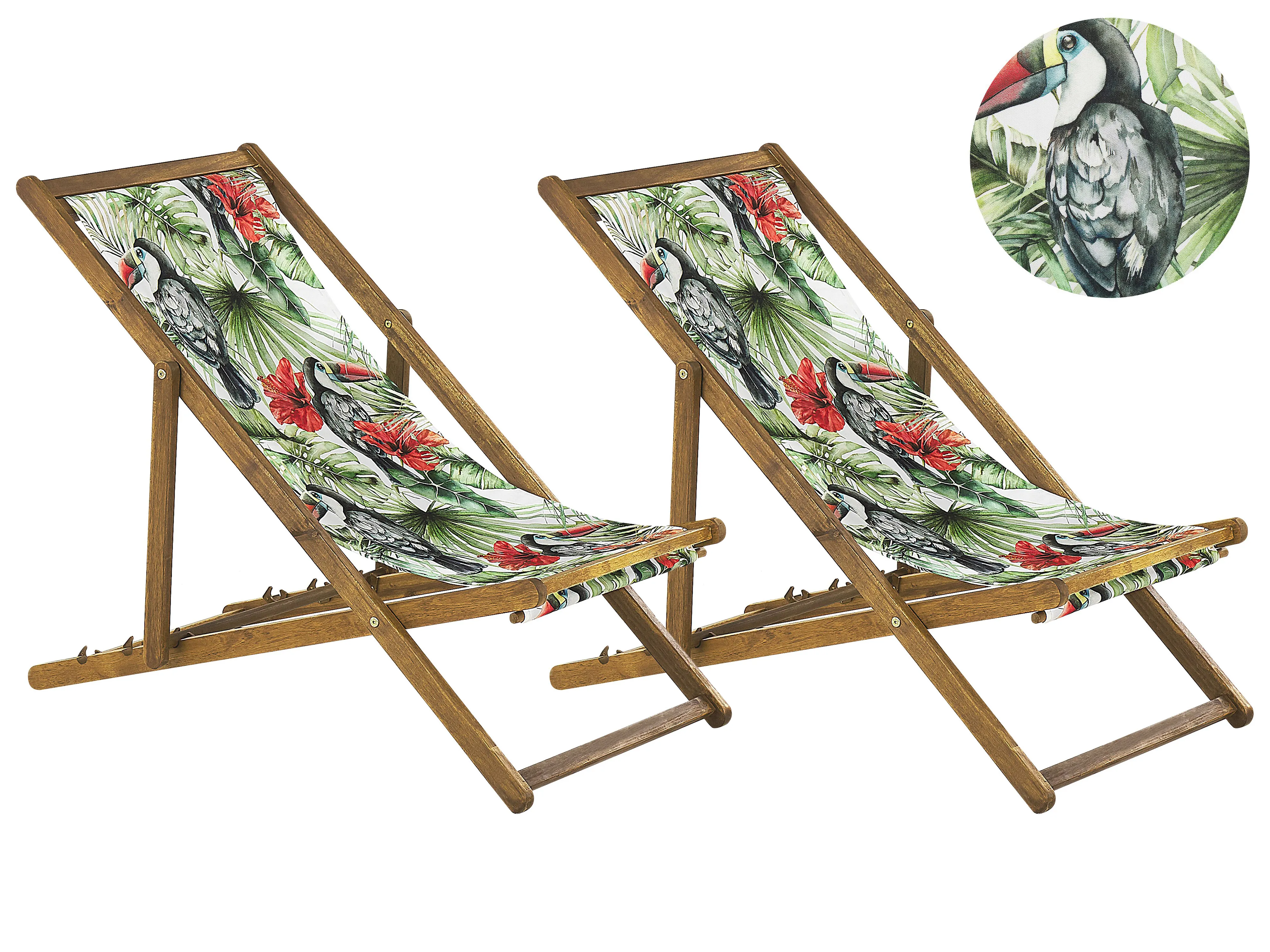 Set van 2 inklapbare ligstoelen ANZIO met vervangingshoezen Dieren motief Acaciahout Lichtbruin