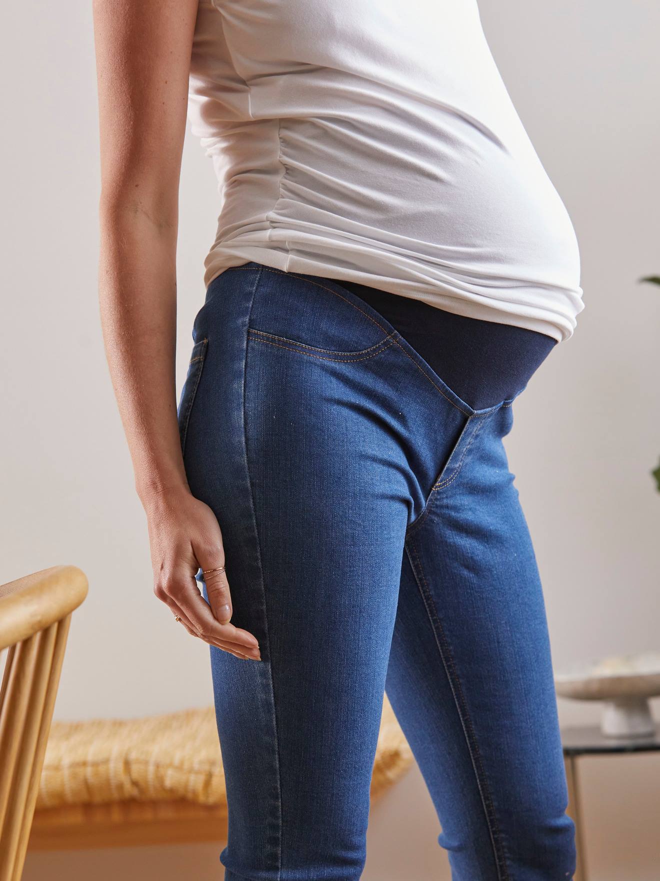 Calças de maternidade lisas, super skinny, cinza escuro