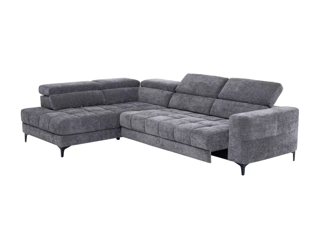 Canapé d'angle gauche relax avec assise coulissante électrique en tissu anthracite MONISO