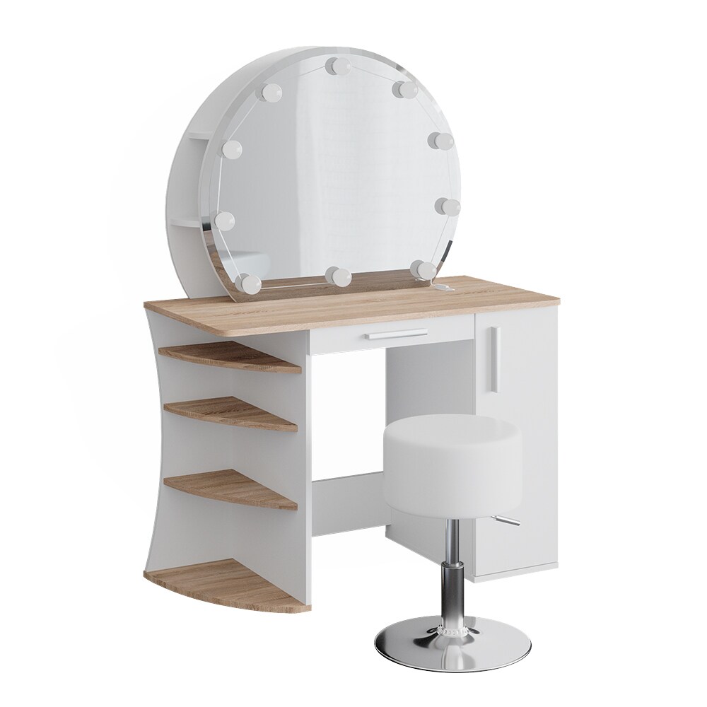 Vicco Schminktisch Frisiertisch Kosmetiktisch Almina Weiß Sonoma Schminkspiegel 100x143 modern LED Beleuchtung Hocker Schlafzimmerkommode Schminkkommode Schublade Frisierkommode Make-Up-Tisch