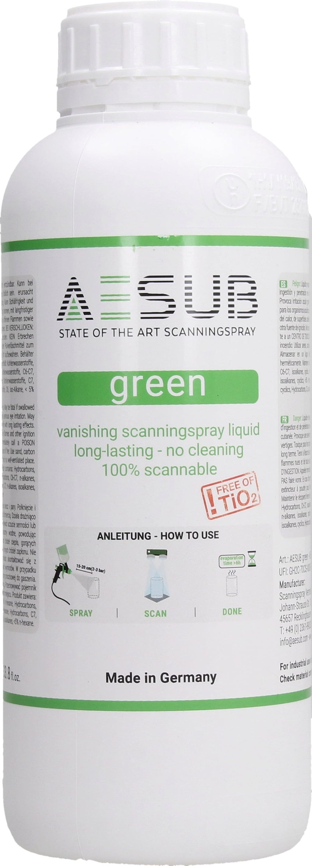 AESUB  Green Scanningspray, 1.000 ml    Universelles 3D Scanningspray für verbesserte Messung