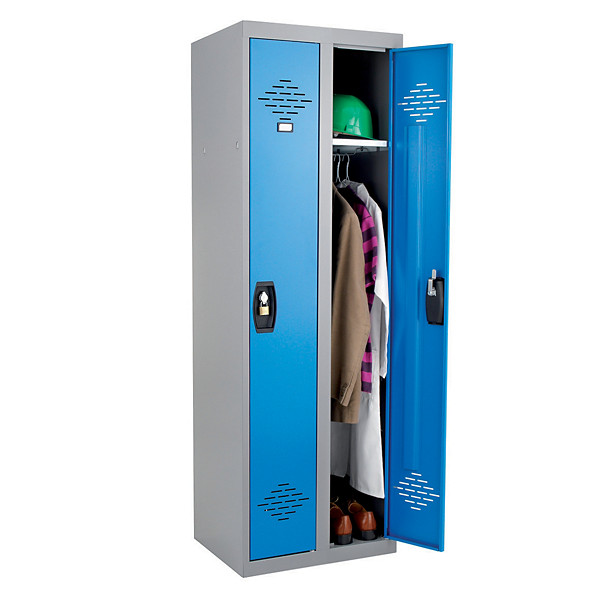 Vestiaires monobloc Confort Industrie propre 2 cases, toit plat, gris / bleu