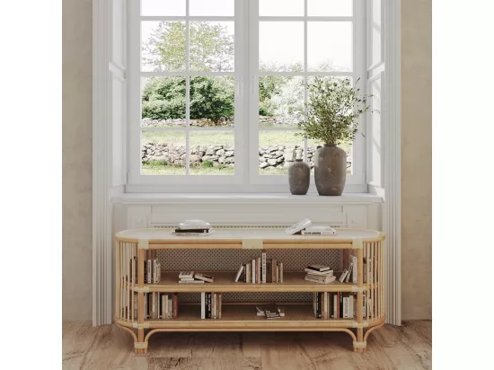 Console 140 cm en rotin naturel avec étagères - Marthe