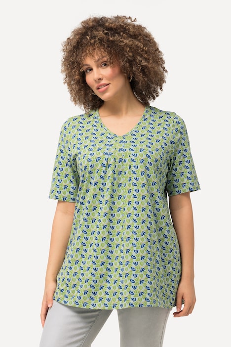 T-Shirt, Zierfalten, A-Linie, V-Ausschnitt, Halbarm