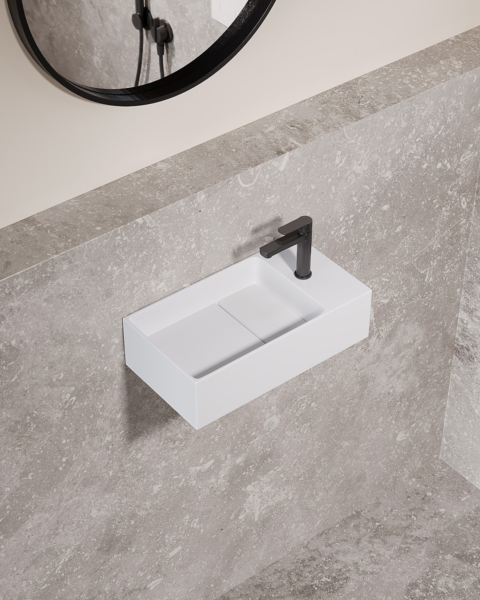 Saniclear Itsie fontein mat wit met kraangat rechts 39x22x10cm