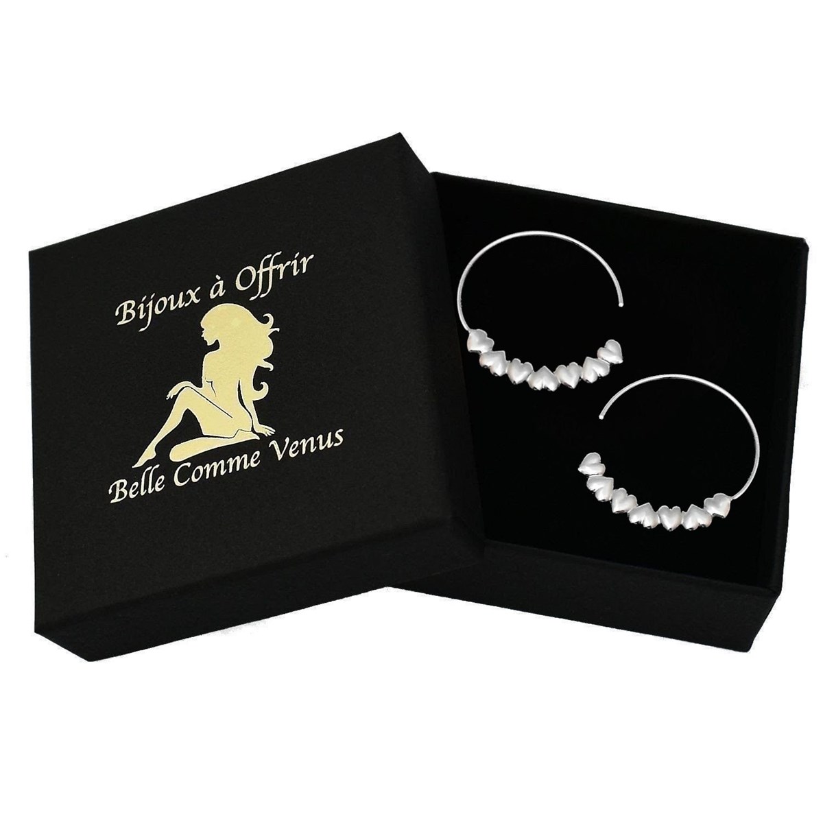 Boucles d'oreilles créole suite de coeurs Argent 925 Rhodié