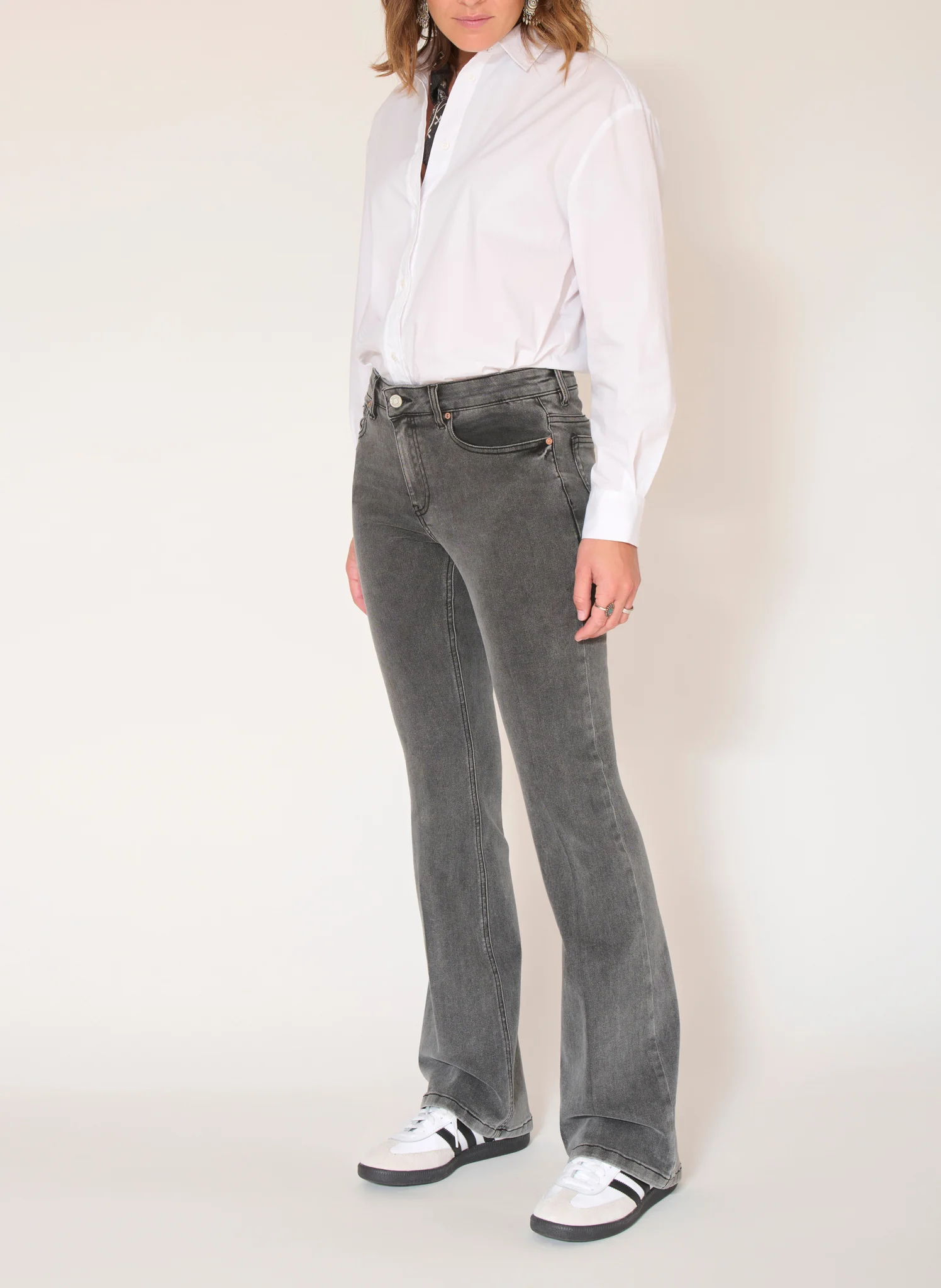 THE HARLEY POWER - Jean flare en coton mélangé| Gris