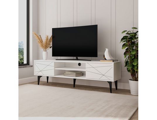CONCEPT1 - Meuble TV Brendon blanc 160 x 29,6 x h48,2 cm