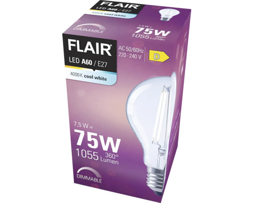 FLAIR LED lamp dimbaar A60 E27/7,5W (75W) 1055 lm 4000K neutraal wit helder