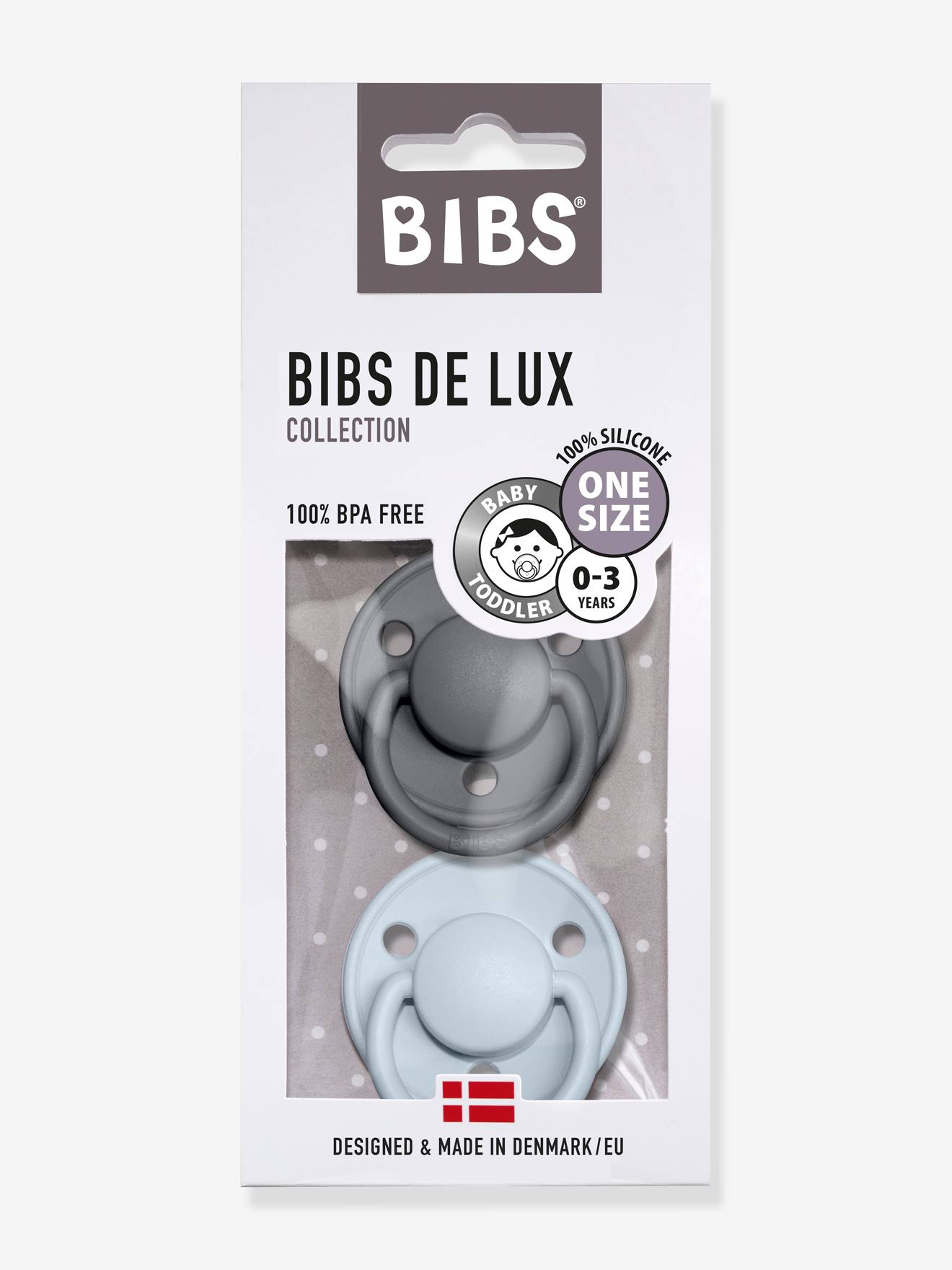 Lote com 2 chupetas de silicone BIBS De Lux, cinza escuro, bicolor/multicoloridas.