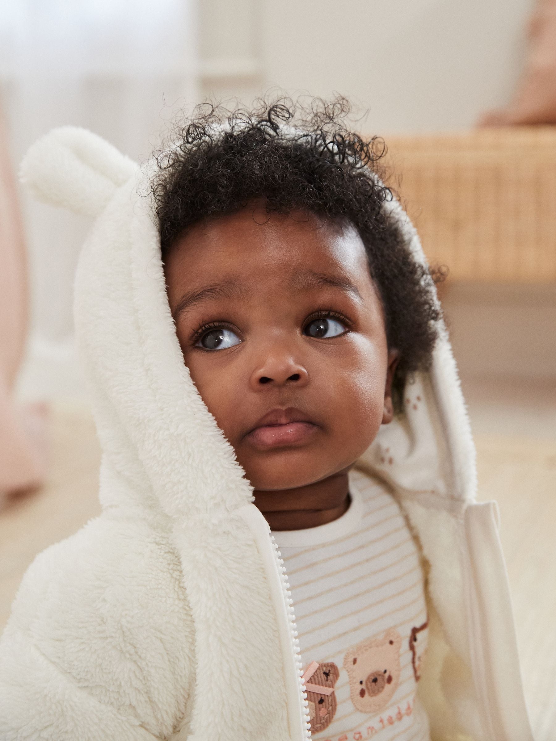 Ecru - Fleece babyjack met capuchon (0mnd-2jr)