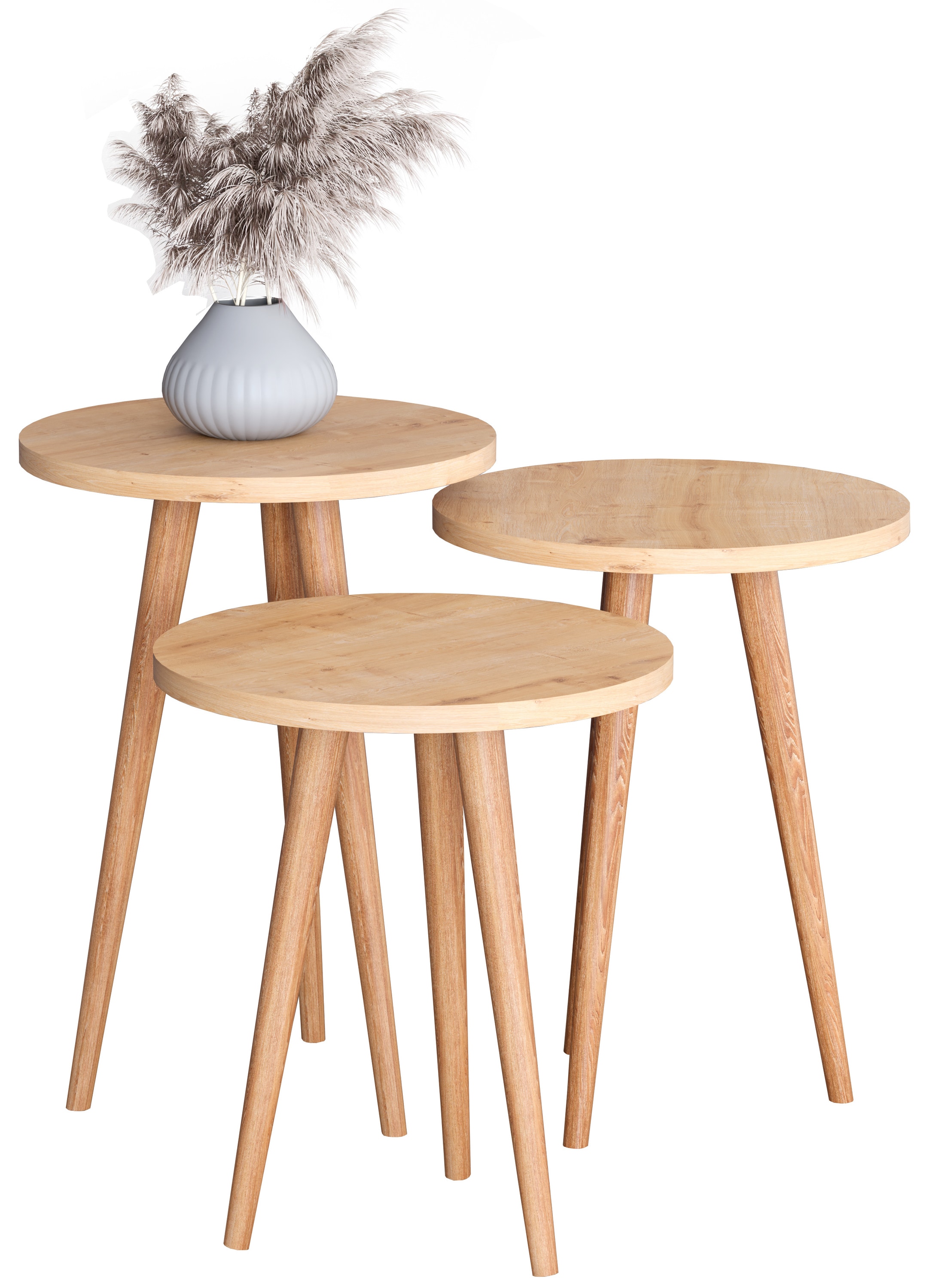 VCM 3 tlg. Set Holz rund Beistelltisch Couchtisch Sofatisch Wohnzimmertisch Barilo