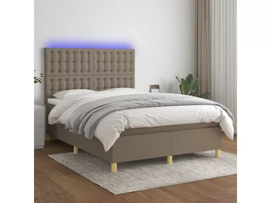 Sommier tapissier avec matelas et LED Taupe 140x190 cm Tissu