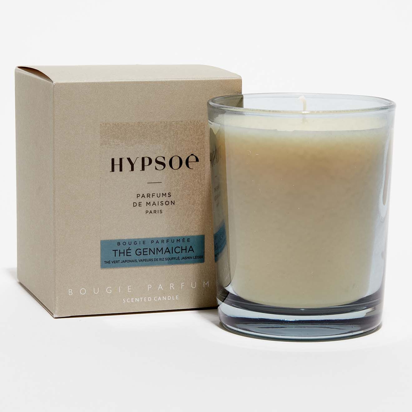 Hypsoé Bougie parfumée verre coloré fumé Thé Genmaïcha - 1 mèche 50h