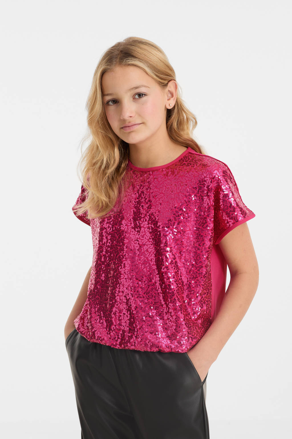 anytime top met pailletten roze