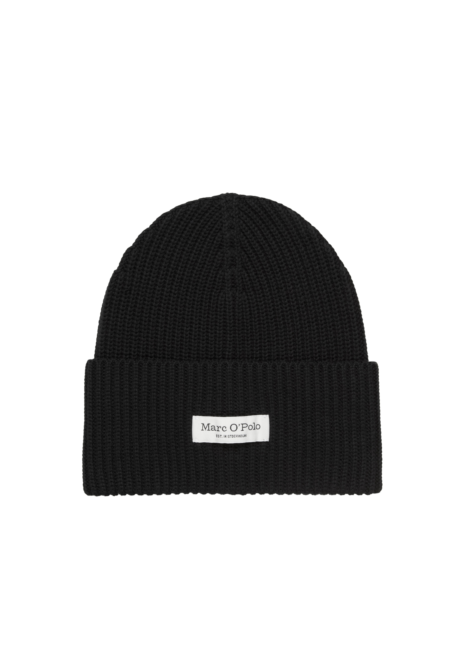 Marc O'Polo Beanie , breiter Umschlag, Markenlabel, Rippstrick