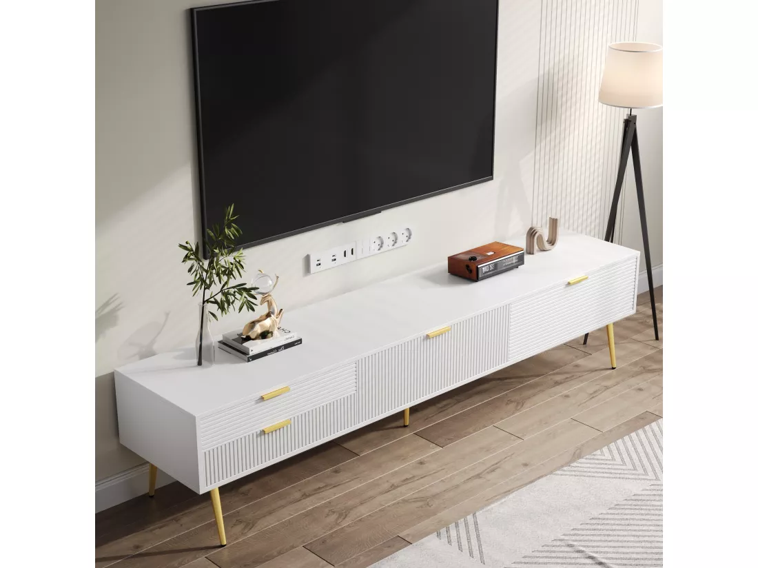 Meuble TV moderne 170 cm - avec 2 tiroirs et 2 portes - Blanc