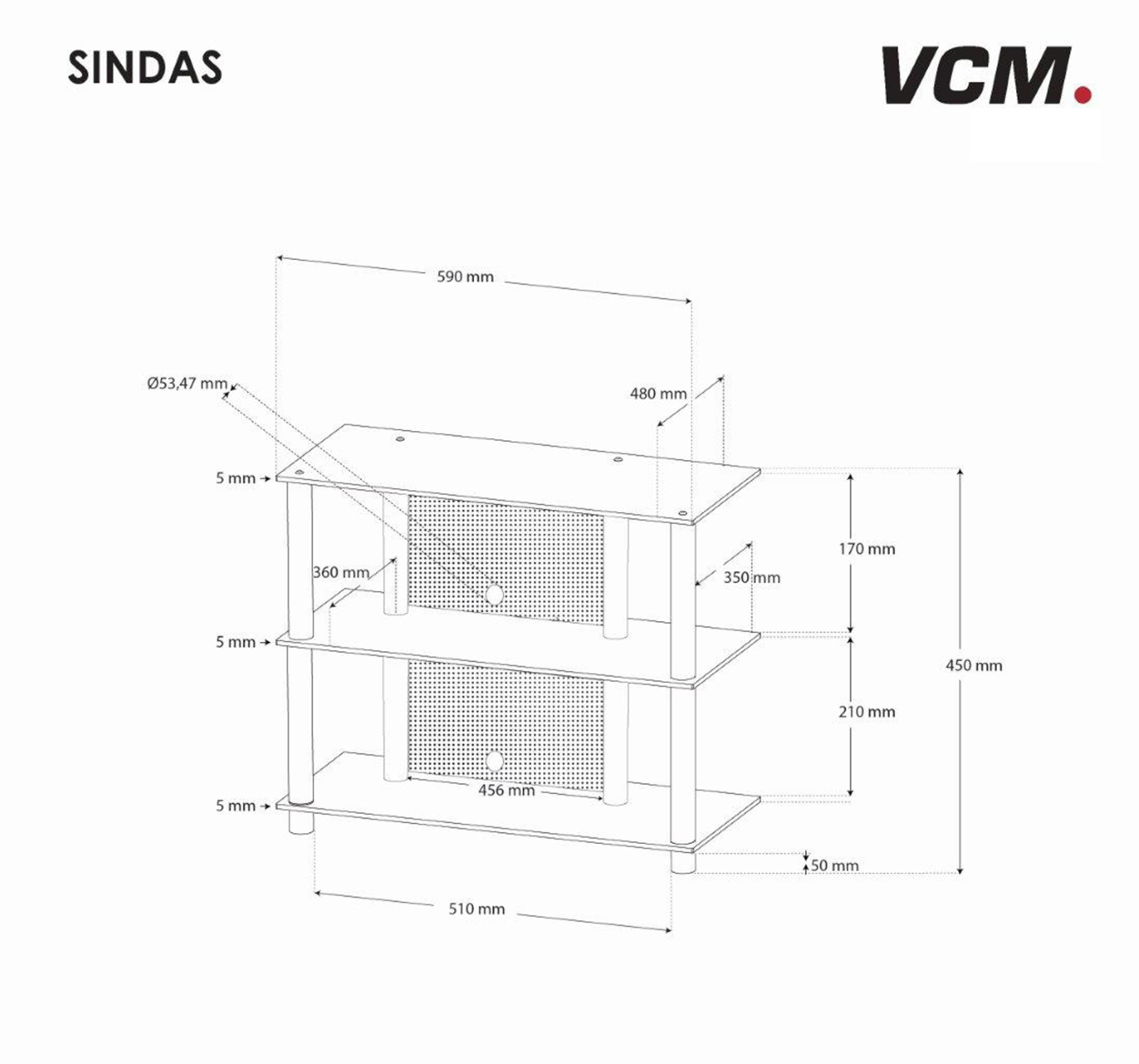 TV-Rack - silber - Klarglas - 59 cm breit