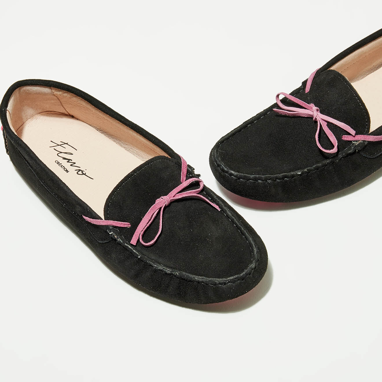 Flavio Création Mocassins en Velours de Cuir Mariela noir/rose