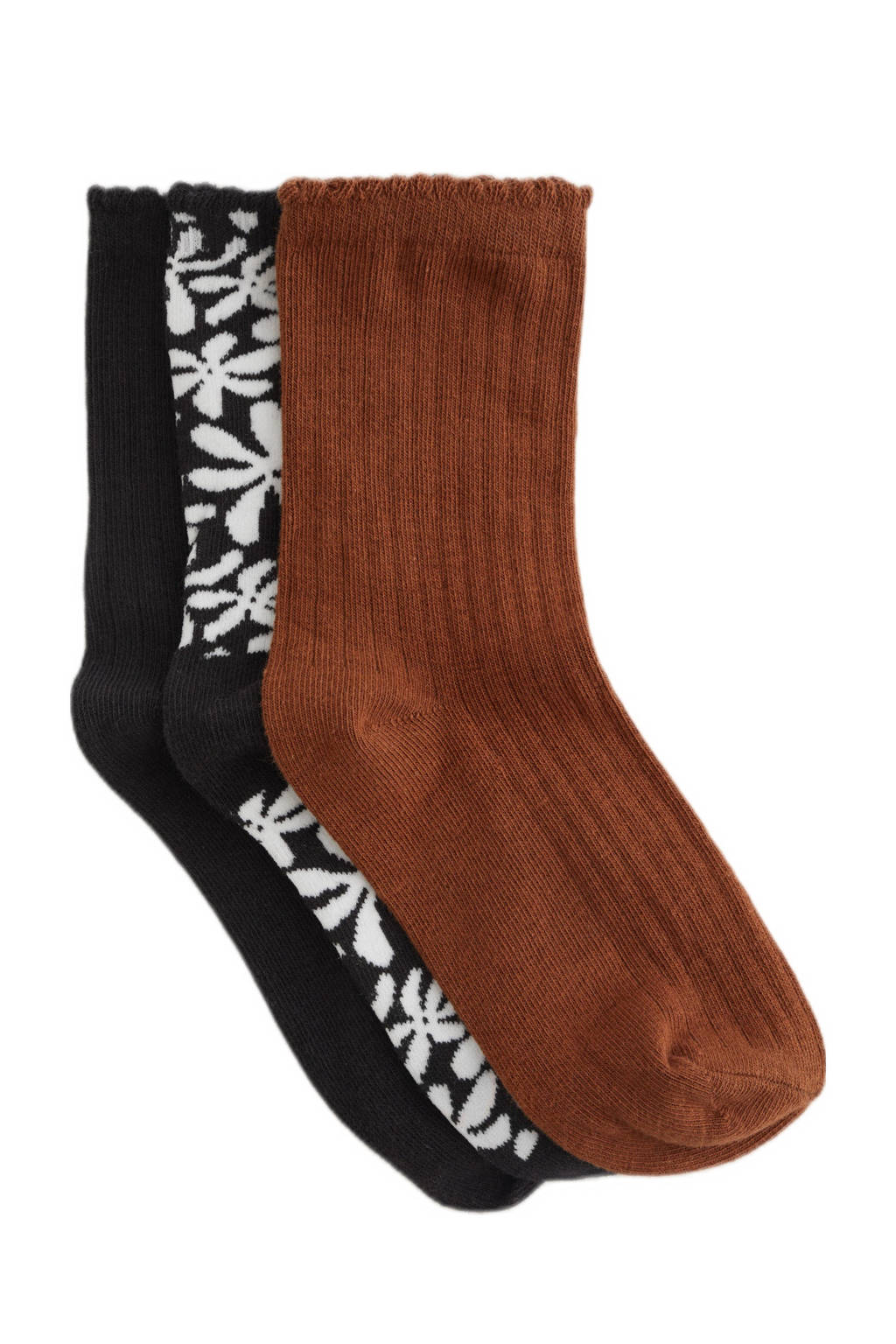 WE Fashion sokken - set van 3 zwart/wit/bruin