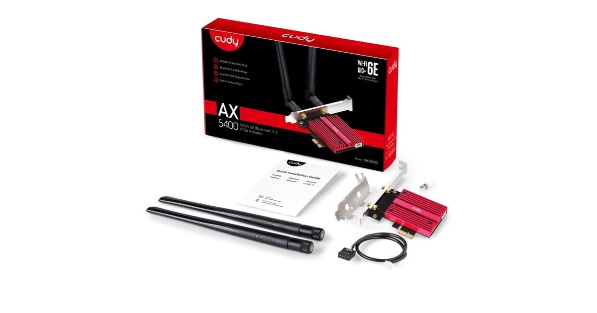 CudyAX5400 Wi-Fi 6E Bluetooth 5.3 PCI-E wlan adapter  (Rood)