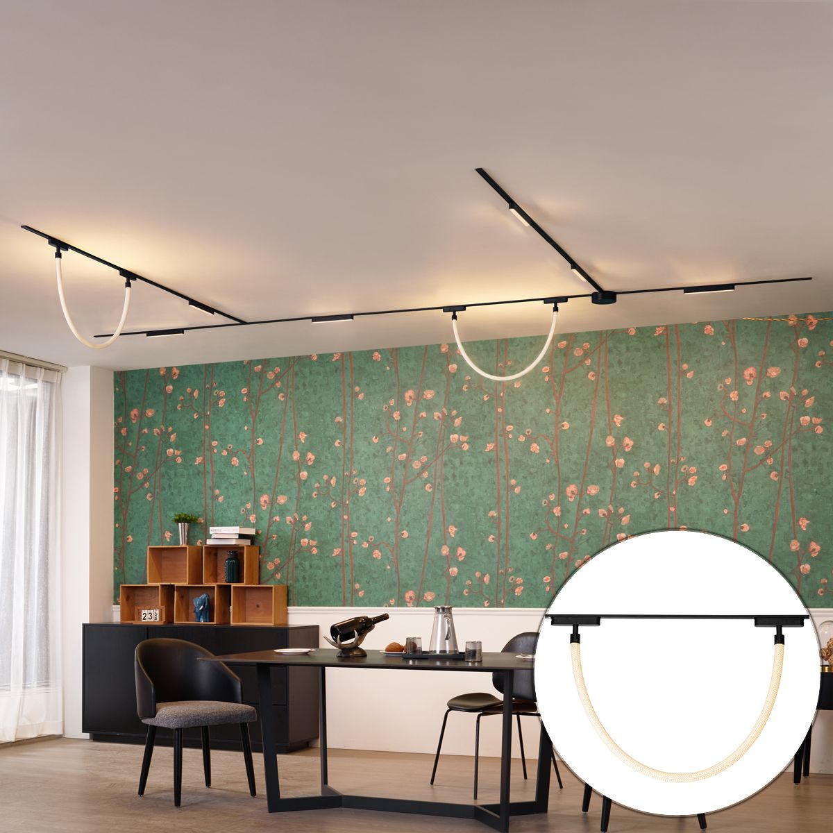 Railsysteem met 6 plafondlampen en 2 hanglampen zwart 1-fase - Magnetic Marra Tautau