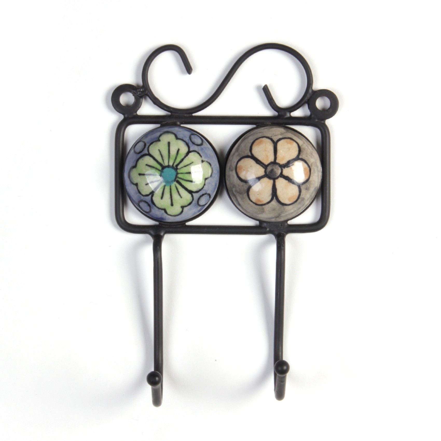 Wandhaken 2fach, handglasiert, L 4,5 cm, B 10 cm, H 15 cm von fischer's lagerhaus