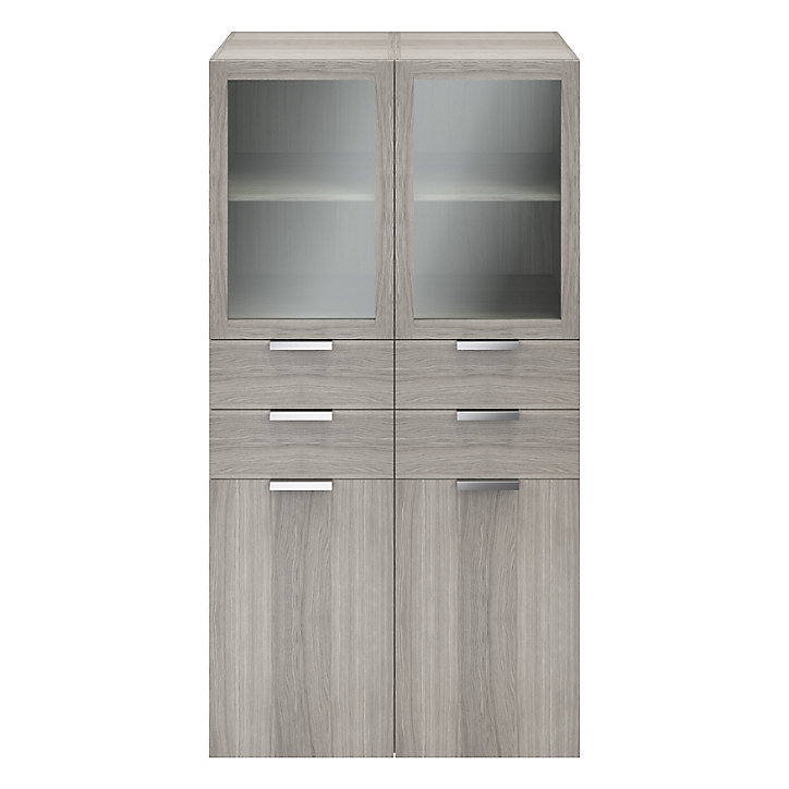 Meuble de rangement portes battantes vitrées et tiroirs effet chêne grisé GoodHome Atomia H. 187,5 x L. 100 x P. 47 cm