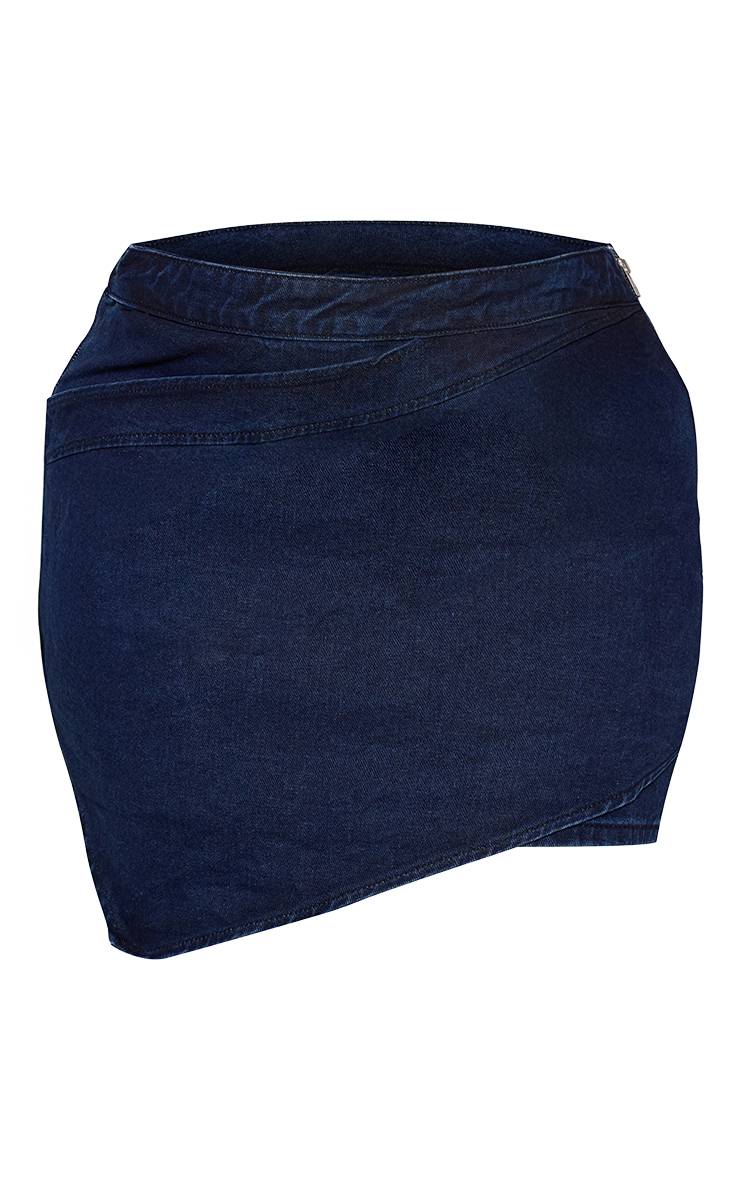 Bleu Indigo Jupe Courte En Denim À Panneaux Superposés Asymétriques Grande Taille
