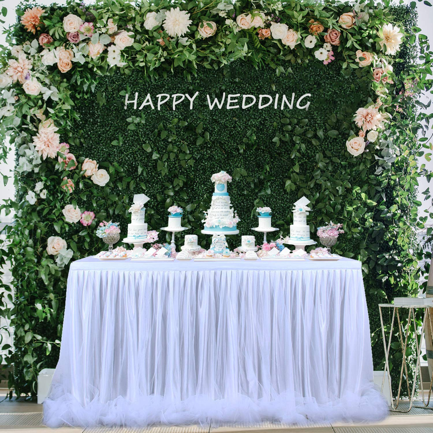 (274x76cm) Tisch Deko Tüll Tutu Tischrock Vorhang für Party / Hochzeit / Geburtstag - Weiss