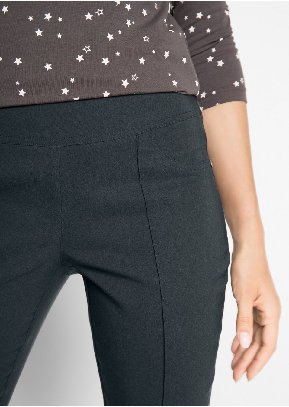Pantalon extensible en bengaline avec taille haute confortable, Straight
