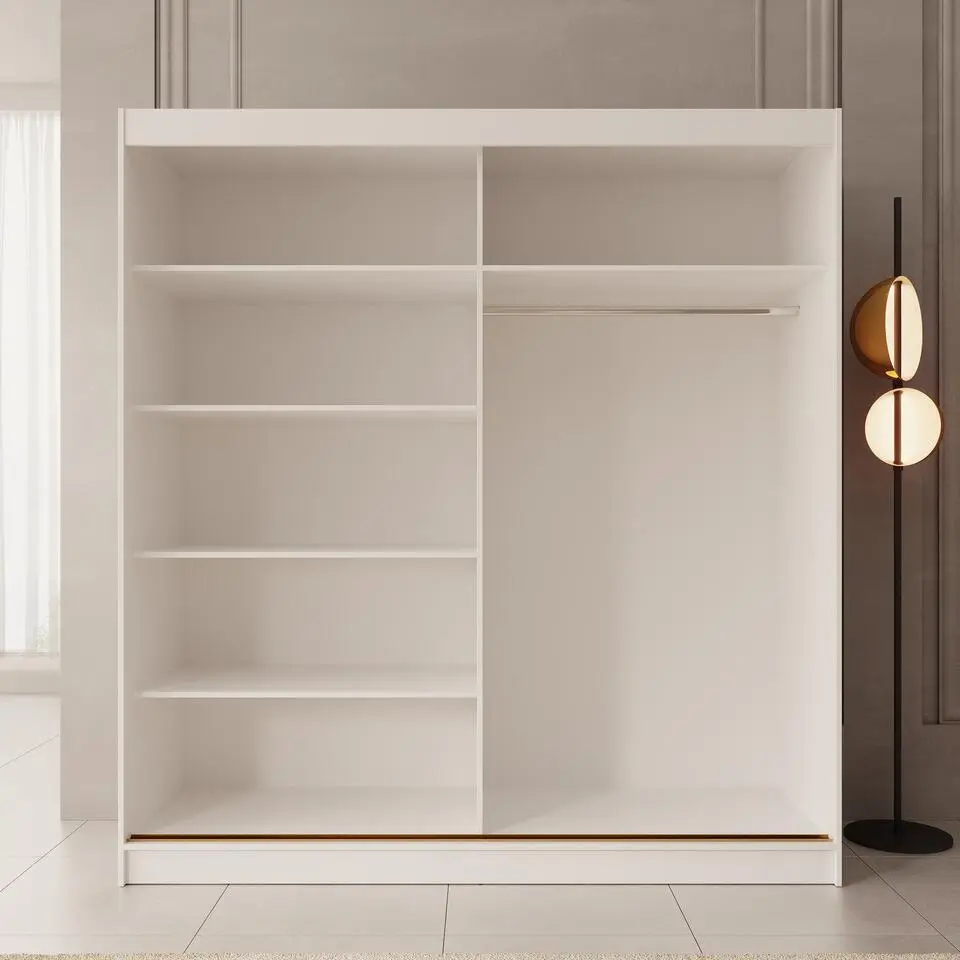 Meubella - Moniq - Kledingkast met schuifdeuren - Wit - 200x65x215 cm