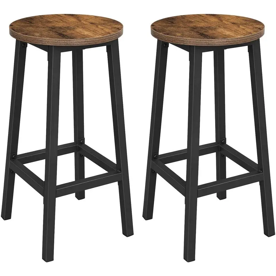 Set van 2 barkrukken - met stabiel stalen frame - hoogte 65 cm - Bruin