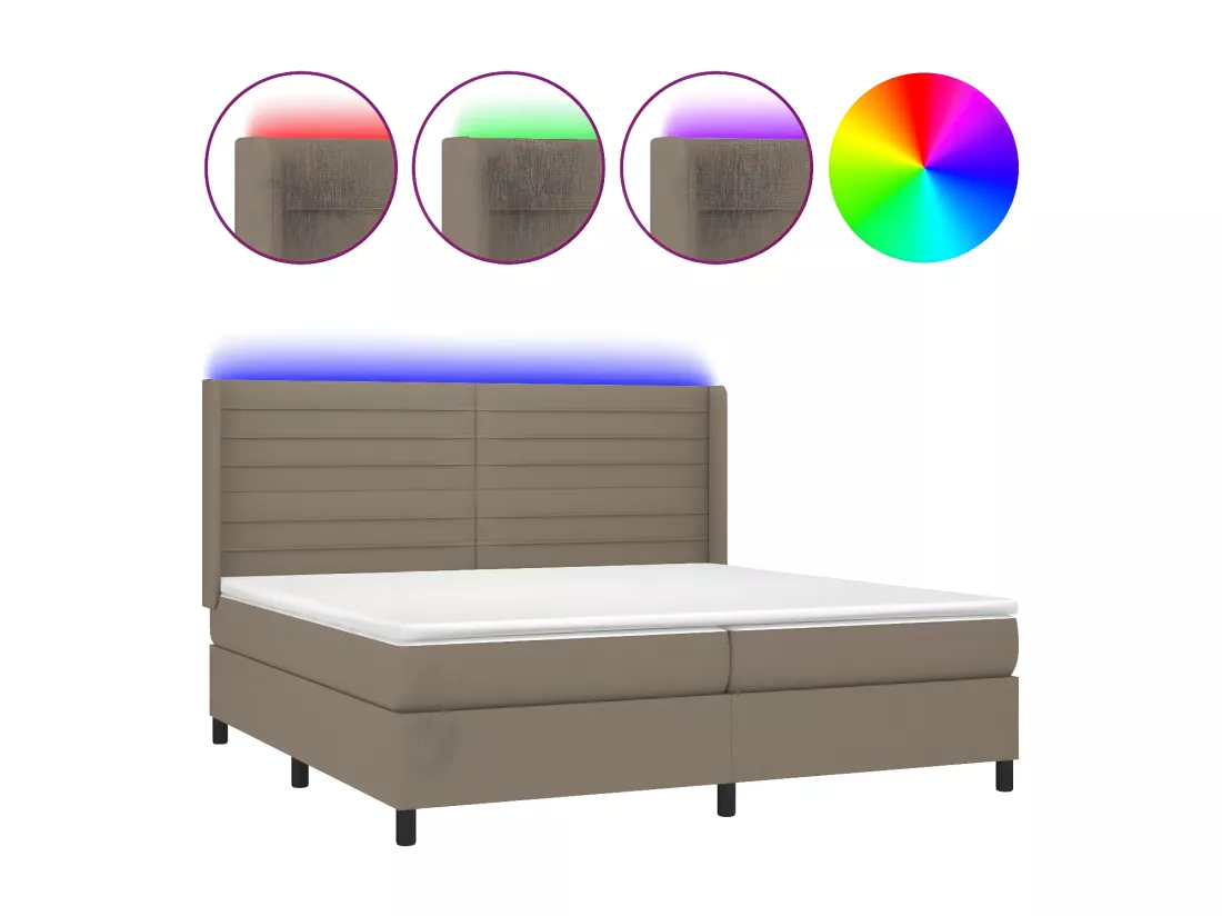 Sommier tapissier et matelas et LED Taupe 200x200 cm Tissu
