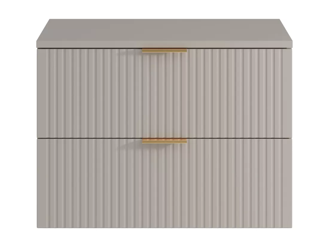 Meuble de salle de bain suspendu strié avec vasque à poser carrée - Beige - 80 cm - ZEVARA
