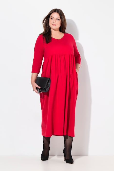 Jerseykleid, Empirenaht, V-Ausschnitt, 3/4-Arm, Taschen