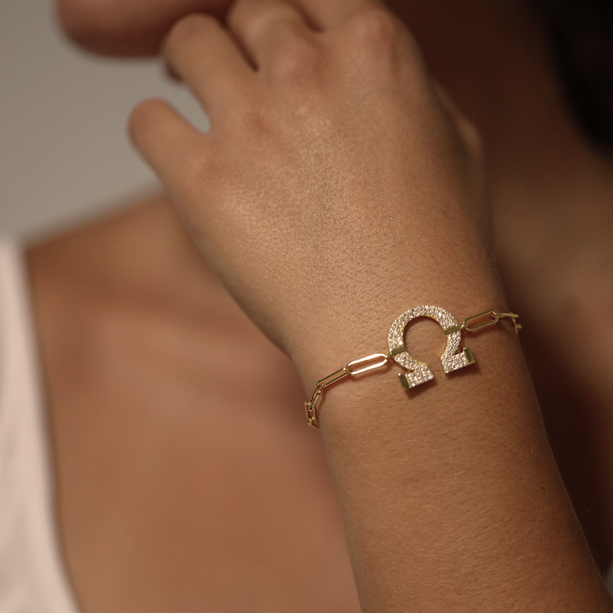 Bracelet Chaine Argent Omega Serti De Zirconiums Blancs