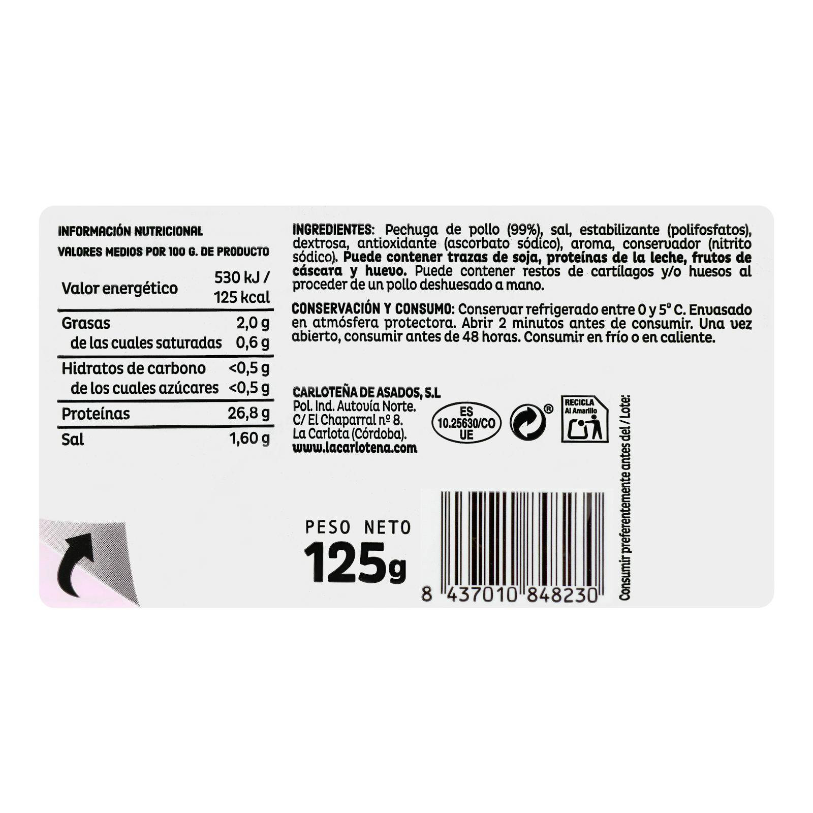 Tranches de poitrine de poulet rôties au four à 99 % La Carloteña