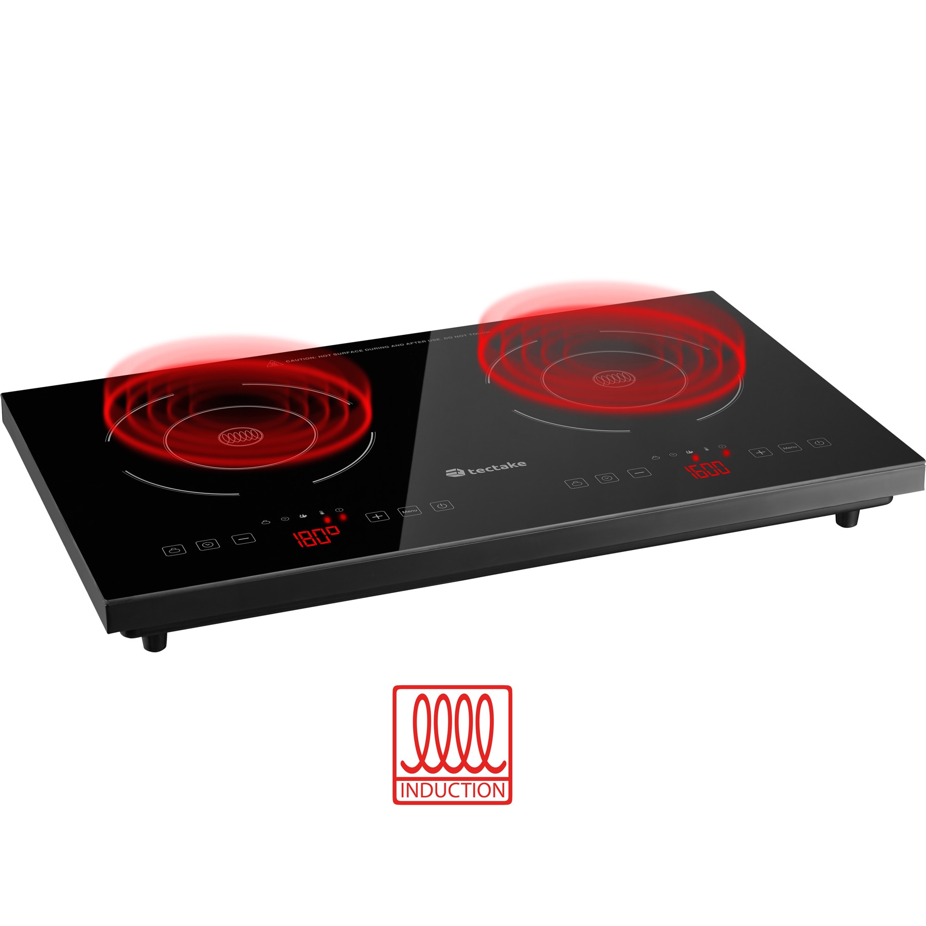 tectake® Induktionskochplatte, doppelt, 3500W, Touch-Display mit 10 Leistungs- und Temperaturstufen, 60 - 240° C, inklusive einstellbarer Tastensperre