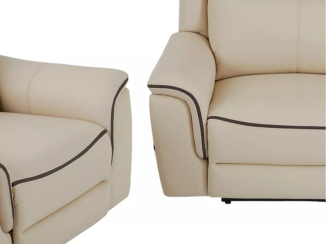 Canapé 3 places et fauteuil relax électrique en cuir beige ADELIO