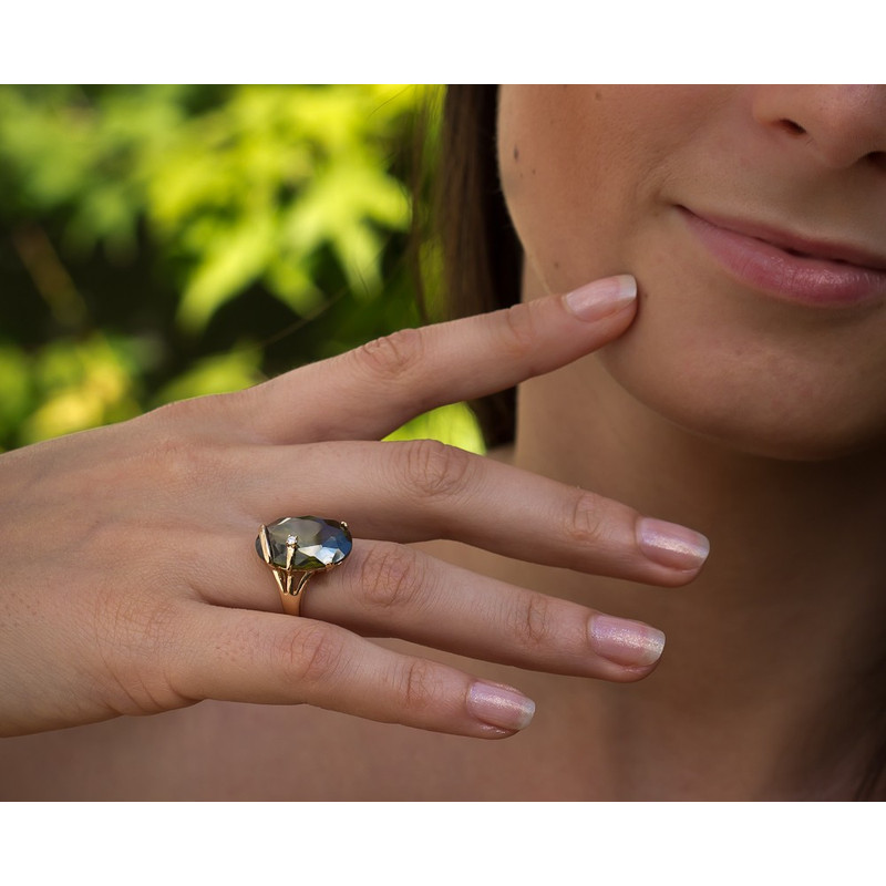 Bague plaqué or avec olivine cubic zirconia et cubic zirconia