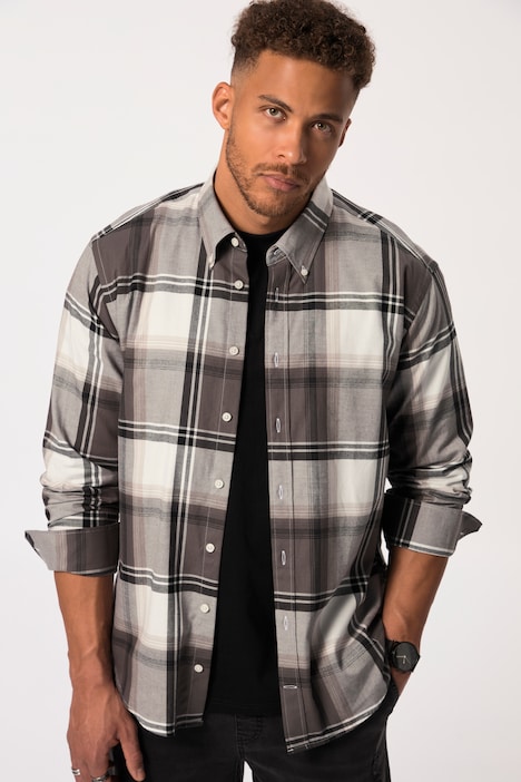 STHUGE Karohemd, Langarm, Flanell, Modern Fit, Buttondown-Kragen, bis 8 XL