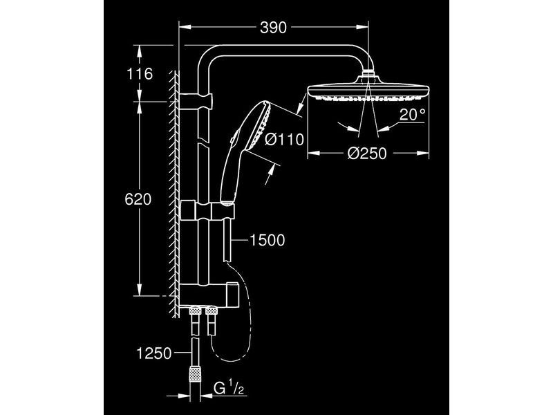GROHE Duschsystem Vitalio Start 250 Chrom Wassersparende Duschsäule inkl. Umsteller