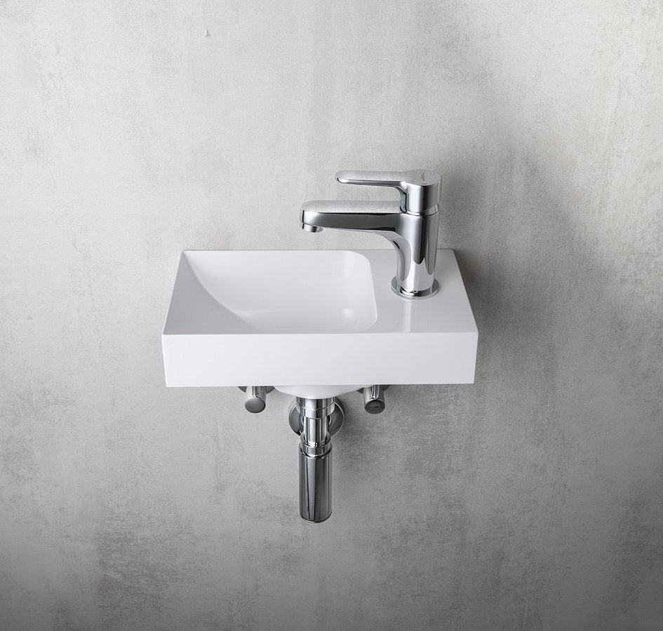 SCHADEMODEL: Sapho Piccolino fontein marmer kraangat rechts 31x17cm wit