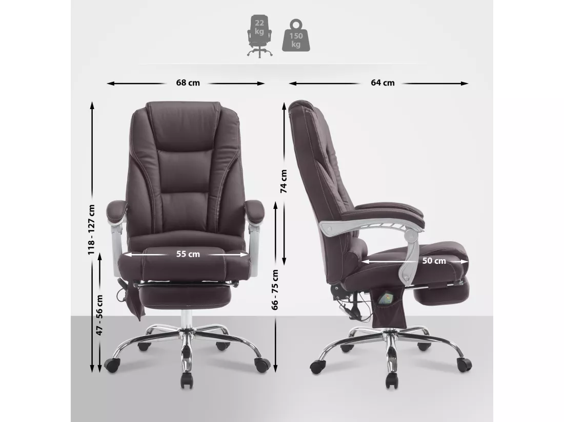 Chaise de bureau - Similicuir & Métal chromé - Marron - Pacific