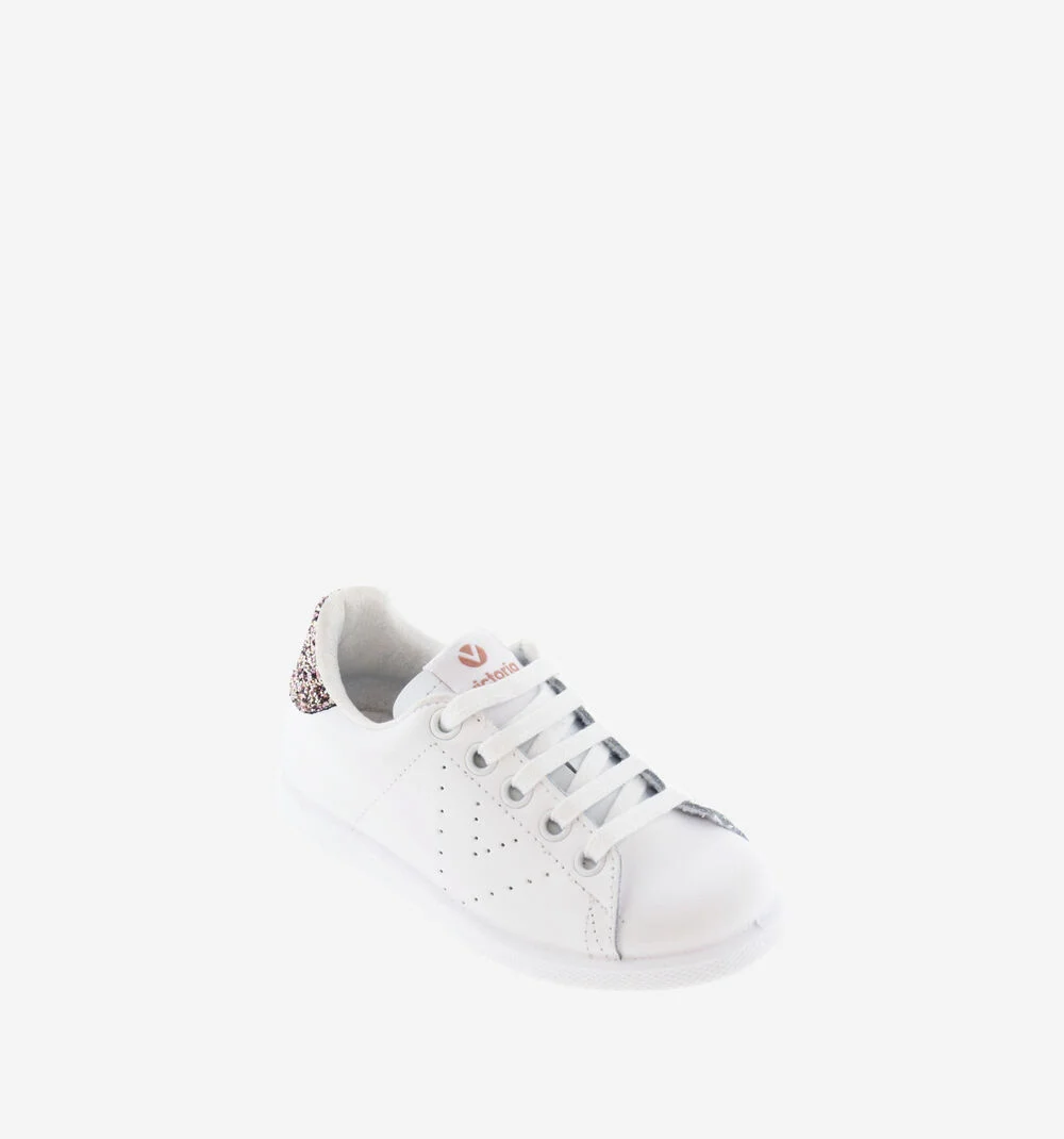 TENIS CUIR & GLITTER Baskets blanches en cuir ROSA